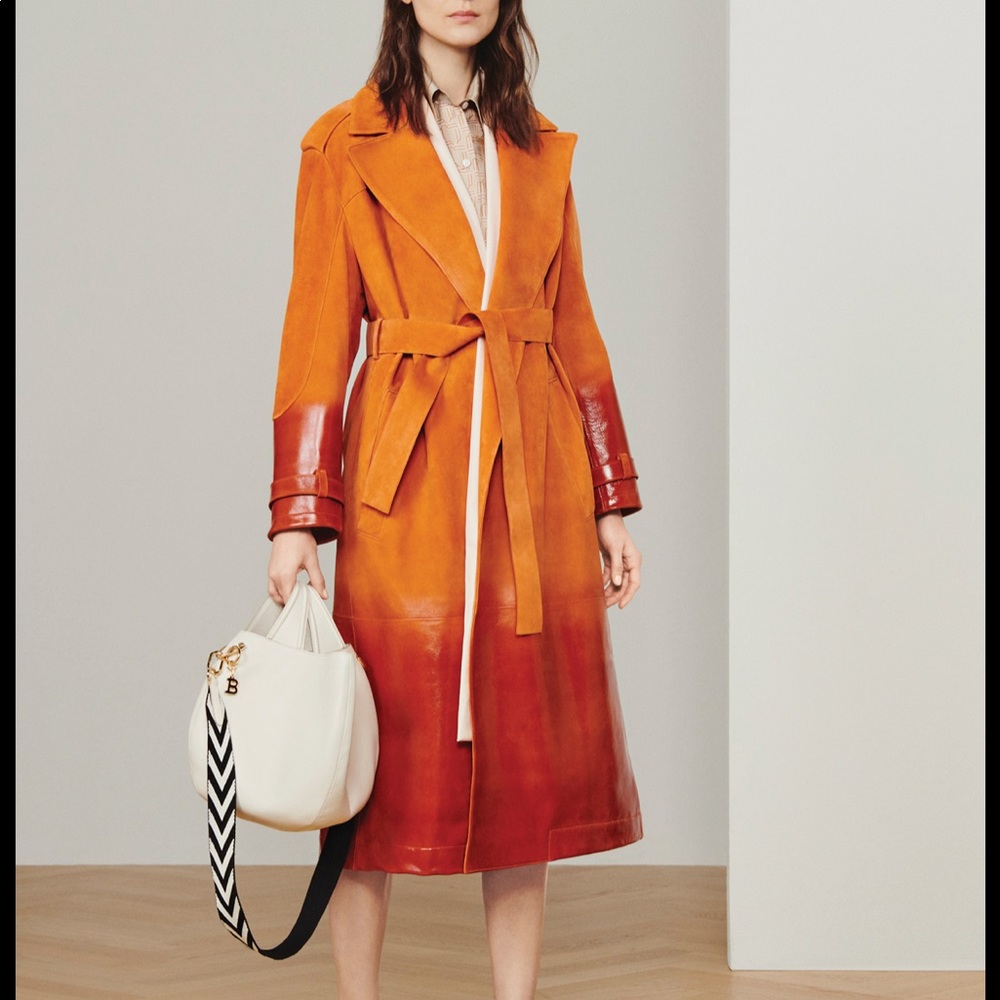 BALLY Orange Suede Leather Trench Coat